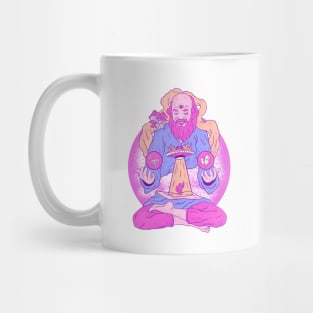 Smiling RamDass in deep meditation with the ufos Mug